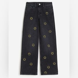H&M Girls Black Smiley Face Wide Leg Jeans